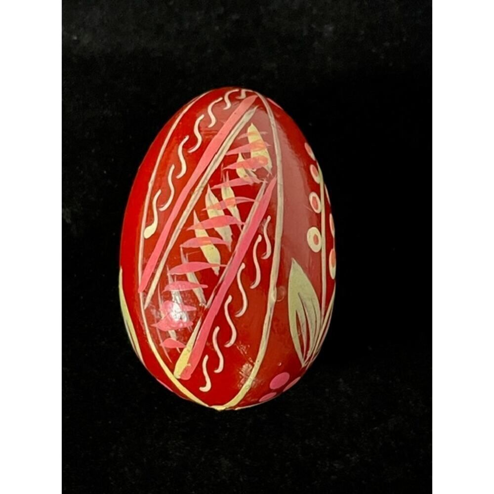 Vintage handpainted wooden easter egg red gold
